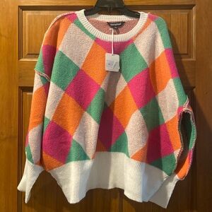 NWT! DAVI & DANI Vibrant Diamond Pattern Sweater Sz 1x